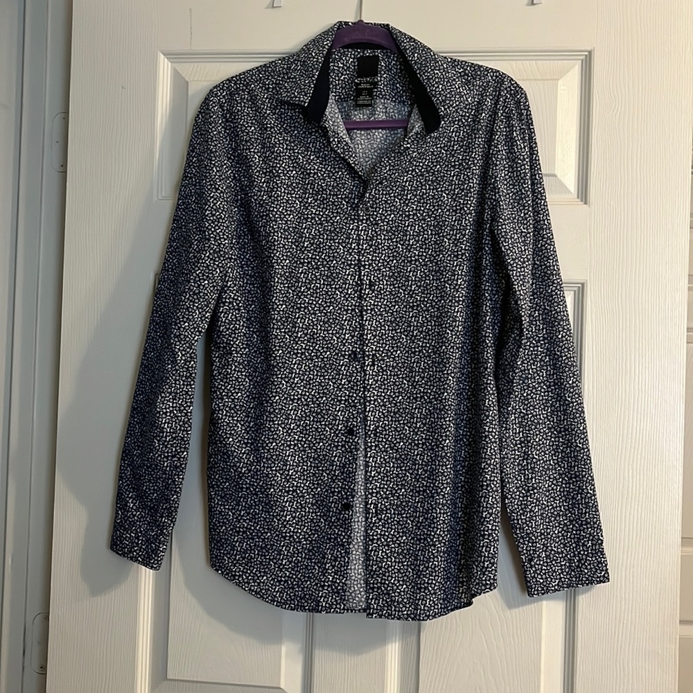 H&M mens slim fit floral navy dress shirt